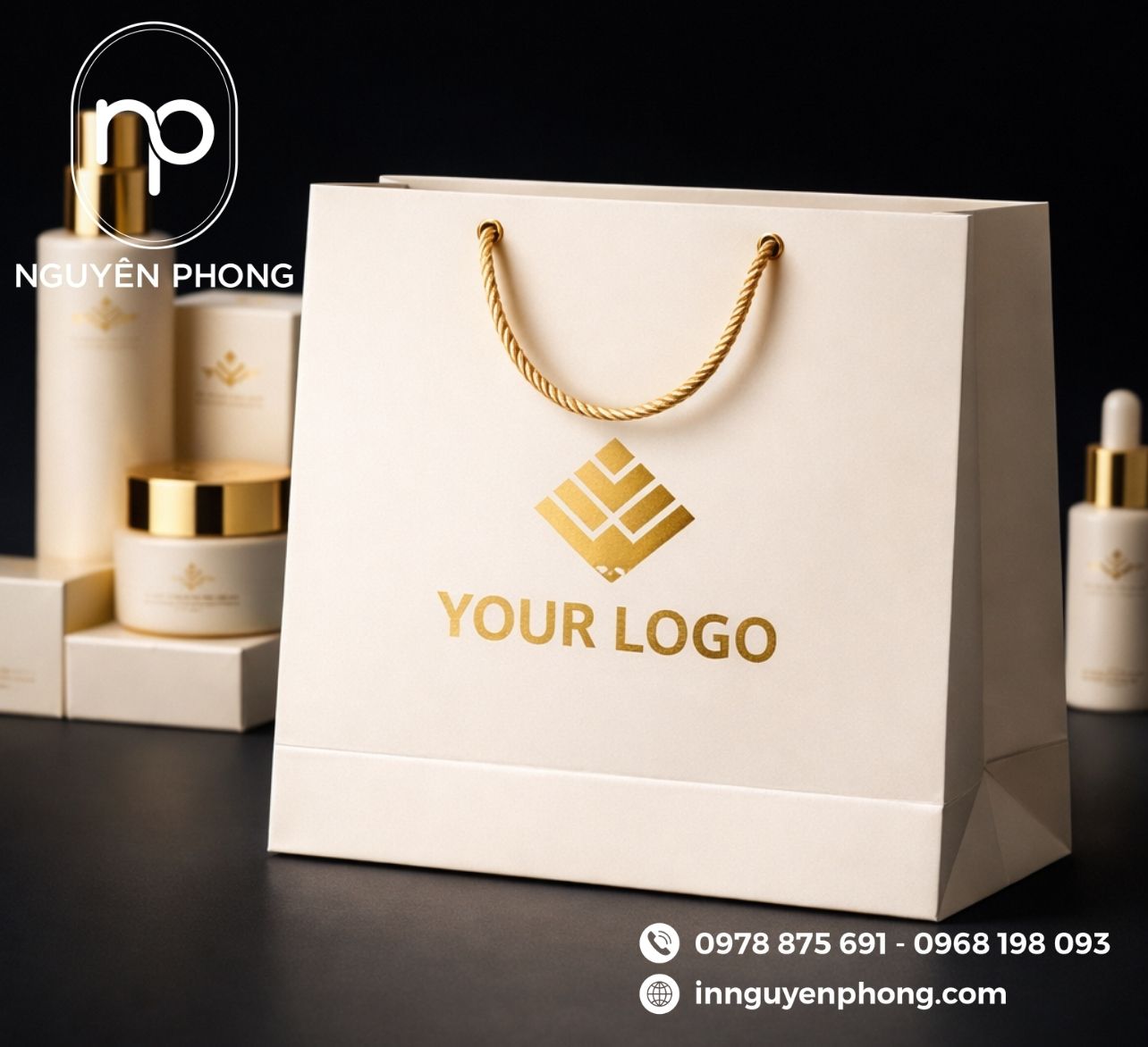 Mẫu túi giấy đựng mỹ phẩm in logo 